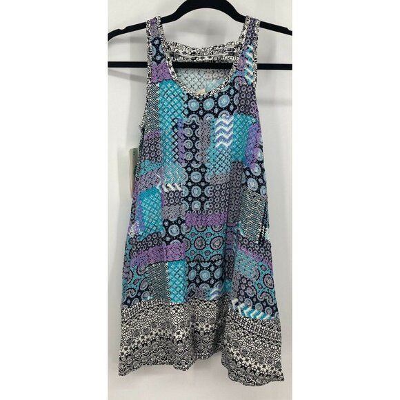 Roxy Girl Swing Tunic Dress Size 10 Blue White Geometric Sleeveless New B5 - Picture 3 of 9